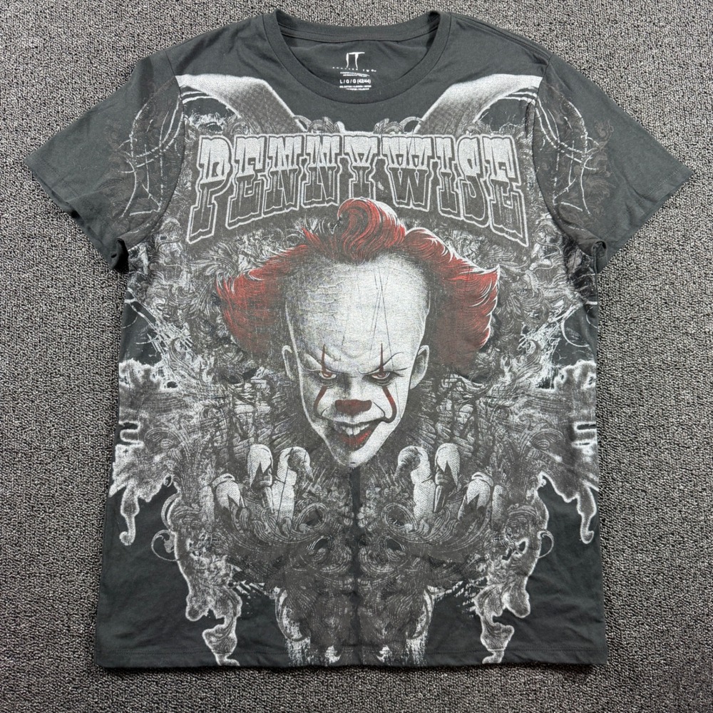 IT Chapter Two Pennywise Graphic T-Shirt Men's Large Gray Horror Movie Tee